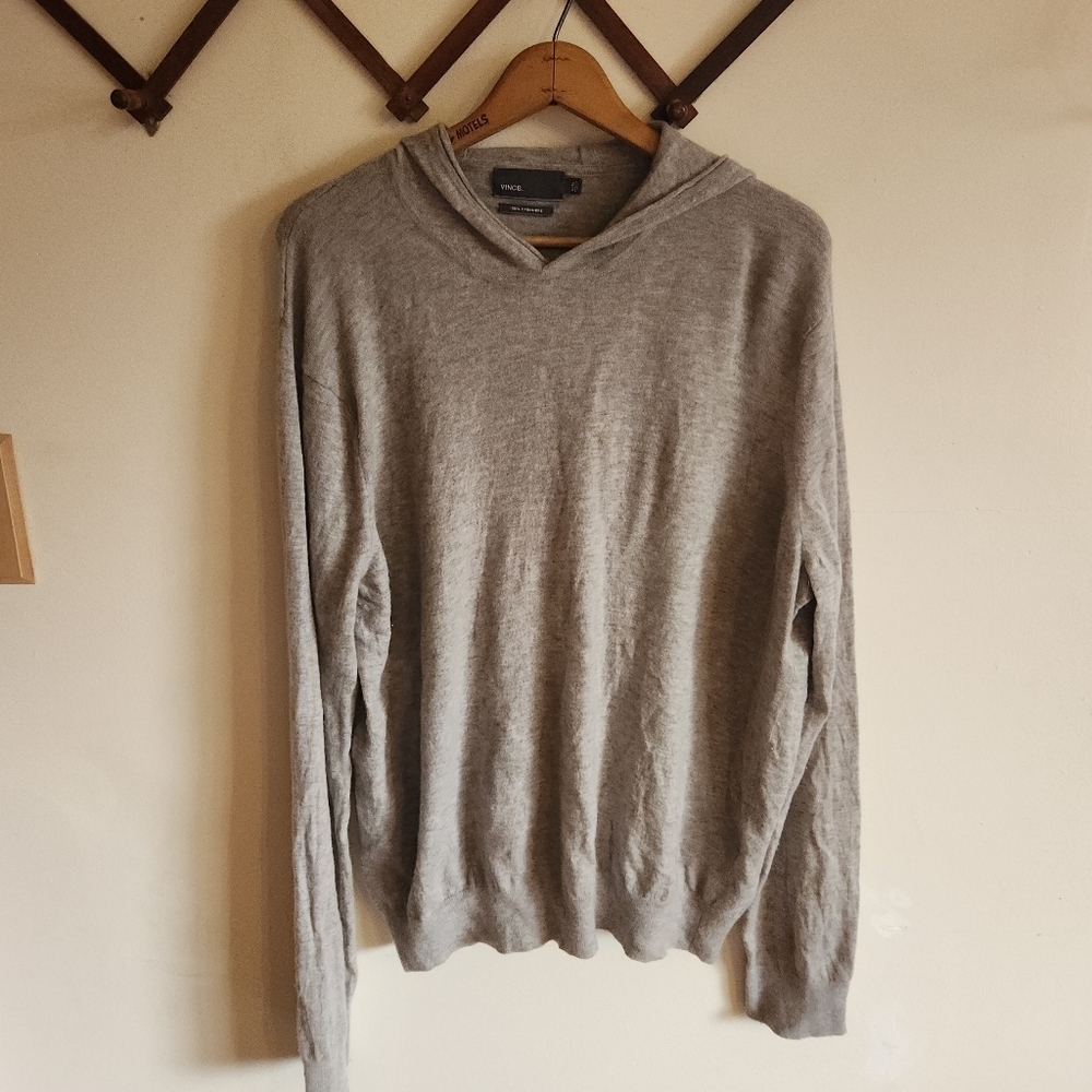 Vince Cashmere V-Neck Sweater Hoodie Lightweight Gray XL Extra Large